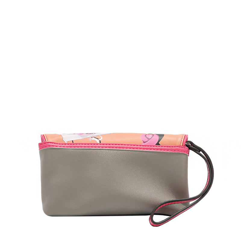OUR JENI MAKEUP BAG IN OUR NICOLE LEE VIOLET BLOSSOM DESIGN WITH A ZIPPER PULLER WRISTLET STRAP.