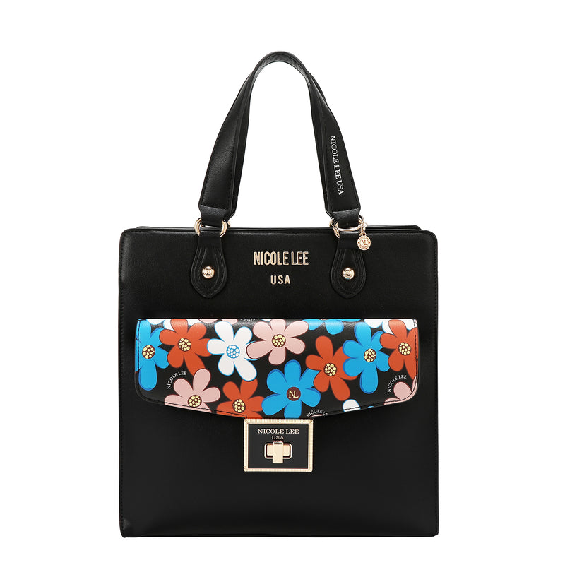 Our  Black Floral Pop Tote Bag set on a  white background