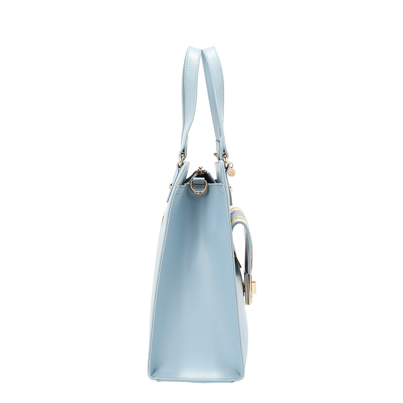 Side view of Our blue Floral Pop Tote Bag set on a  white background