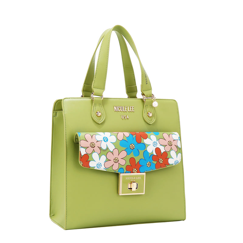 Our  Green Floral Pop Tote Bag set on a  white background