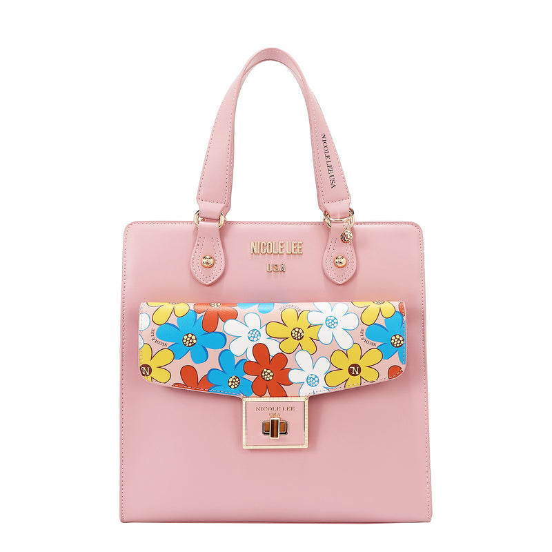 Our  pink Floral Pop Tote Bag set on a  white background