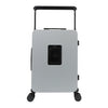 Back view of our carry on suitcase in Violet Blossom, color gray with black and black handle.