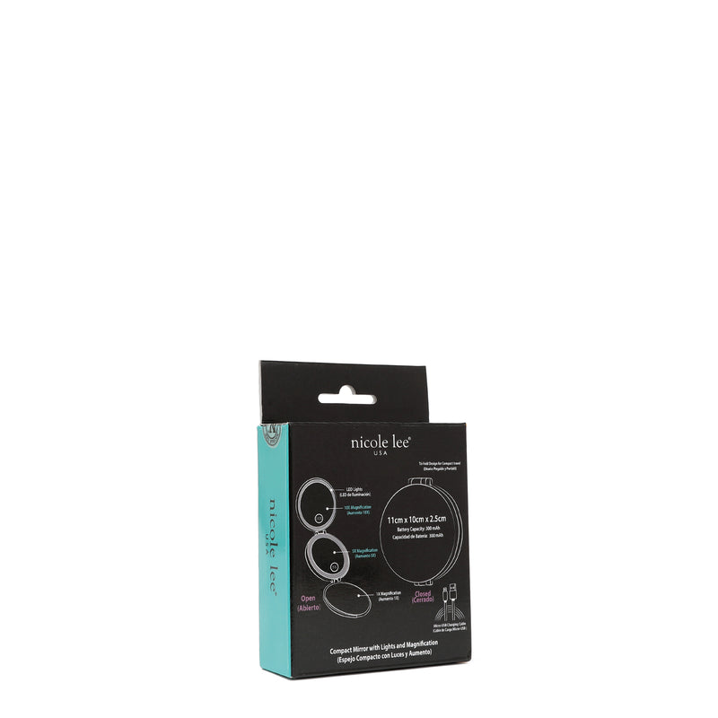 ON THE FRONT OF THE BOX, THE PARTS  AND DIMENSIONS OF THE MIRROR ARE DRAWN AND THEIR NAMES ARE WRITTEN IN SPANISH AND ENGLISH.
