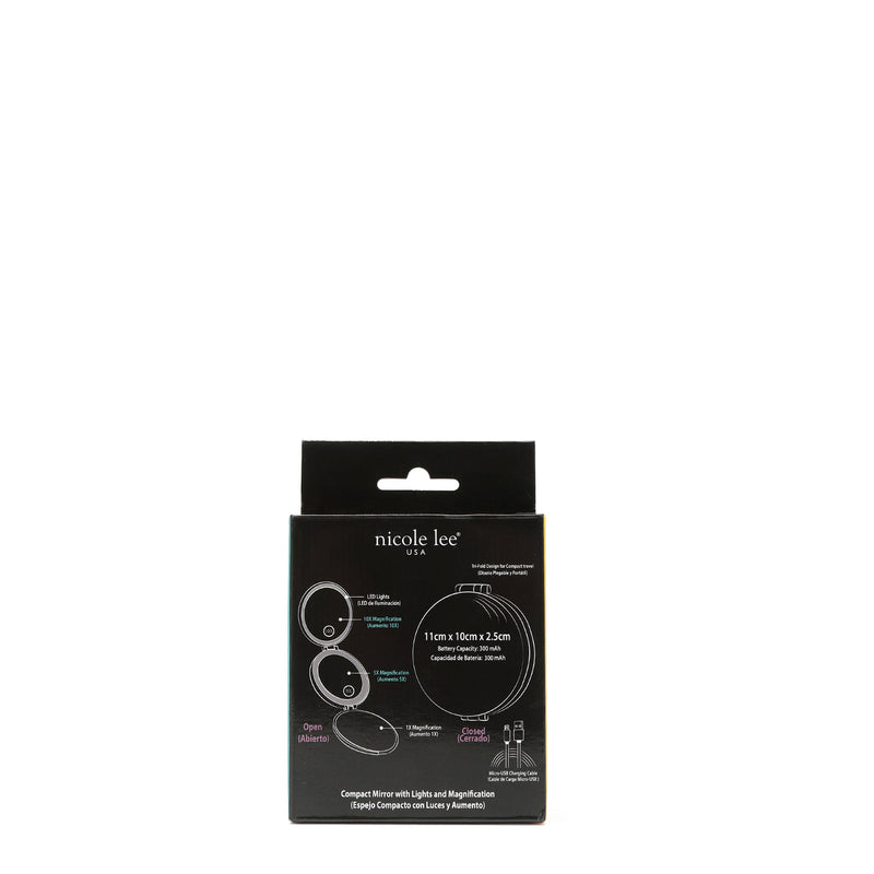 ON THE FRONT OF THE BOX, THE PARTS  AND DIMENSIONS OF THE MIRROR ARE DRAWN AND THEIR NAMES ARE WRITTEN IN SPANISH AND ENGLISH.