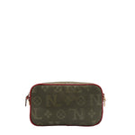 LARGE POUCH FROM THE BACK. POLYESTER EXTERIOR WITH VEGAN LEATHER ACCENTS.
