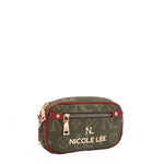 SMALL POUCH WITH OUR NICOLE LEE LOGO HARDWARE LETTERING AND ENGRAVED ZIPPER PULLS.