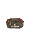 SMALL POUCH WITH OUR NICOLE LEE LOGO HARDWARE LETTERING AND ENGRAVED ZIPPER PULLS.