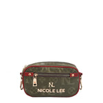 SMALL POUCH WITH OUR NICOLE LEE LOGO HARDWARE LETTERING AND ENGRAVED ZIPPER PULLS.