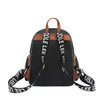 Back of Nicole Lee Family Yearbook zip backpack part of the Family Yearbook 3-in-1 set (backpack, crossbody, wallet)! Back in vegan leather and black with brown accents paired with logo webbed dual adjustable shoulder straps and a top handle for varied carrying options. Perfect for travel and everyday! 