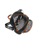 Spacious interior of Nicole Lee Family Yearbook zip backpack part of the Family Yearbook 3-in-1 set (backpack, crossbody, wallet)!Vegan leather with polyester interior and spacious front zip compartment, main compartment, and interior zip pocket with key strap to attach keys. Exclusively printed interior features a black and white checker print with flowers and NL monogram. 