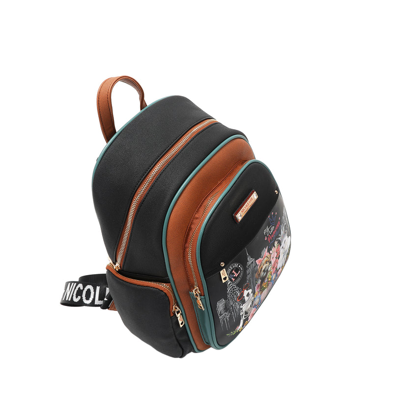 Top angle of vegan leather Nicole Lee Family Yearbook zip backpack part of the Family Yearbook 3-in-1 set (backpack, crossbody, wallet)! 