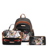 Introducing the latest addition to our beloved signature 3-piece sets: the Family Yearbook 3-in-1 set! Featuring a large backpack, crossbody, and wallet, this set combines style and practicality with a playful design that’s perfect for any occasion. Vegan leather travel set with a fun and cute fashion print of dogs and cats stylishly dressed to the nines with a city scape line drawing background and flower details. 