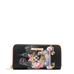 Nicole Lee Family Yearbook printed zip wallet part of the Family Yearbook 3-in-1 set! A playful design that’s perfect for any occasion with a fun mix of dogs and cats stylishly dressed in flowers and pearls with a city scape line drawing background. 