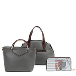 Back of vegan leather LADIES NIGHT OUT 3 PIECE SET (Handbag, Crossbody, Wallet) featuring a large dome shaped zip handbag with dual handles, a top handle crossbody, and a zip wallet for 3-in-1 versatility. 