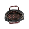 Interior of vegan leather Ladies Night Out dome shaped handbag part of LADIES NIGHT OUT 3 PIECE SET (Handbag, Crossbody, Wallet). Dome shaped zip handbag with dual top handles and side D-rings for optional crossbody strap attachment. Polka dot interior lining in brown and pink with multiple interior pockets for storage and organization and key strap to attach keys.