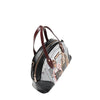 Top angle of vegan leather Ladies Night Out dome shaped handbag part of LADIES NIGHT OUT 3 PIECE SET (Handbag, Crossbody, Wallet). Dome shaped zip handbag with dual top handles and side D-rings for optional crossbody strap attachment. Two stylish ladies getting ready to go out with coffee in their hands and chic, fashionable outfits. 
