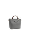 Back angle of vegan leather Ladies Night Out crossbody with top handle part of LADIES NIGHT OUT 3 PIECE SET (Handbag, Crossbody, Wallet). Solid gray back with gold-tone hardware for a chic and refined accent. 