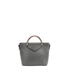 Back of vegan leather Ladies Night Out crossbody with top handle part of LADIES NIGHT OUT 3 PIECE SET (Handbag, Crossbody, Wallet). Solid gray back with gold-tone hardware for a chic and refined accent. 
