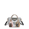Vegan leather Ladies Night Out crossbody with top handle and optional, adjustable crossbody strap part of LADIES NIGHT OUT 3 PIECE SET (Handbag, Crossbody, Wallet). Two stylish ladies getting ready to go out with coffee in their hands and chic, fashionable outfits. 