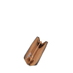 Interior of Ladies Night Out zip wallet part of LADIES NIGHT OUT 3 PIECE SET (Handbag, Crossbody, Wallet). Solid interior brown lining with multiple card and bill slots and center interior zip coin compartment for organization. 