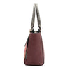 Side of the Queen vegan leather structured handbag with dual top handles, part of THE QUEEN 3 PIECE SET (Handbag, Crossbody, Wallet). Slim yet spacious silhouette and side profile. 