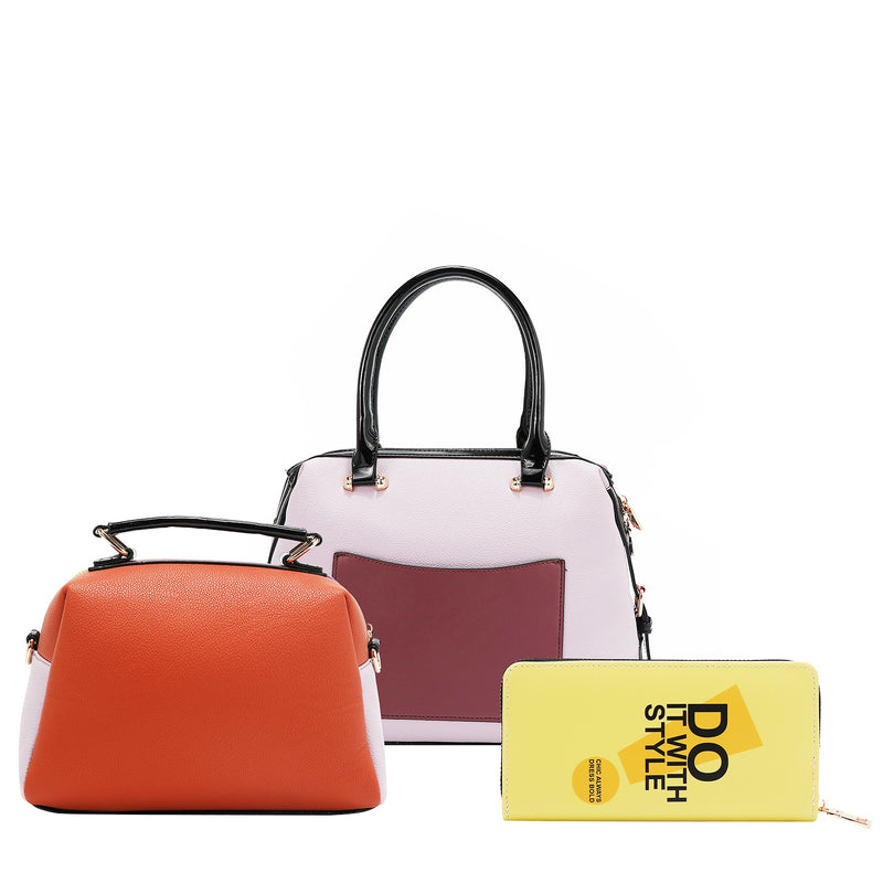 Back View of our Nail Polish  3 PIECE SET including a handbag, Crossbody, and wallet set on a white background.