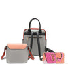 Back of the Nicole Lee vegan leather (VIOLET BLOSSOM 3 PIECE SET (Backpack, Crossbody, Wallet). This must-have set includes a spacious backpack, a chic flap crossbody, and a sleek zip wallet—each designed to nest perfectly inside the backpack. Wear them together or style them separately—the possibilities are endless. Gray and black with coral and hot pink colors for a pop of vibrance and spring freshness. 