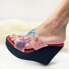 WEARING OUR NICOLE LEE CUTOUT WEDGE SANDALS IN OUR CASUAL WALK DESIGN.
