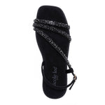 A VIEW FROM ABOVE OUR DANI RHINESTONE SANDAL IN COLOR BLACK.