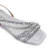 A CLOSER LOOK ON OUR DANI SANDAL. RHINESTONE ENCRUSTED CRISSCROSS STRAPS AND A MODERN SQUARE TOE.