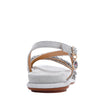OUR DANI RHINESTONE SANDAL IN SILVER EMBELLISHED WITH A ADJUSTABLE BUCKLE CLOSURE. SUEDE UPPER AND INSOLE. OPEN TOE AND RUBBER OUTSOLE