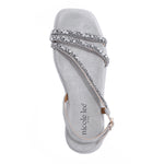 A VIEW FROM ABOVE OUR DANI RHINESTONE SANDAL IN COLOR SILVER.