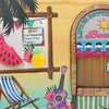 Our Sun and Sand Tropical-themed door with 'Life is Better at the Beach' sign, watermelon, pineapple, and deck chair.