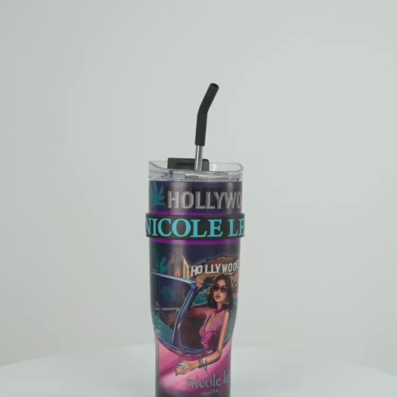 40 OZ STAINLESS STEEL TUMBLE IN OUR  HOLLYWOOD DRIVE DESIGN. A VIDEO WHERE YOU CAN SEE EVERY DETAIL OF THE TUMBLER.